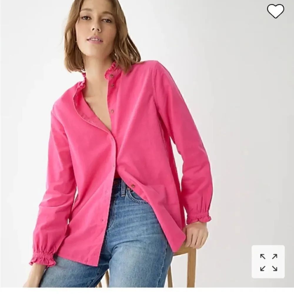 J CREW Corduroy Ruffleneck Hot Pink Button Down Shirt Sz 0 NWT